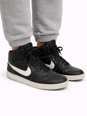 Size 12 Nike Men’s Ebernon Mid Black White Sneakers High Top Shoes